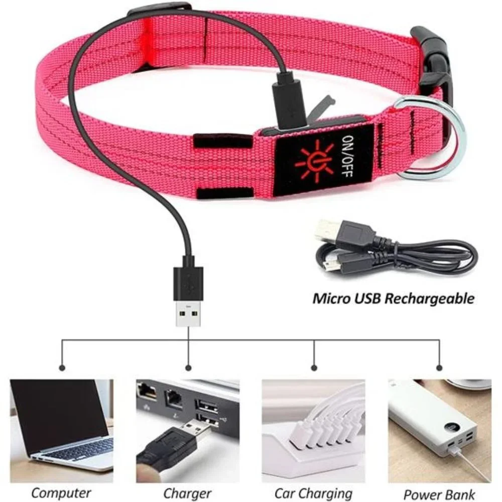 Led Dog Collar, Rechargeable Light Up Collar Waterproof, Pink
